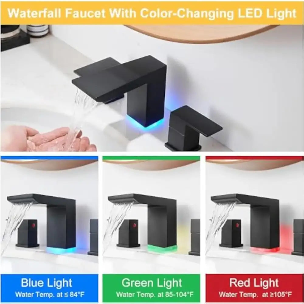 DecorBites™ Matte Black LED Waterfall Bathroom Faucet
