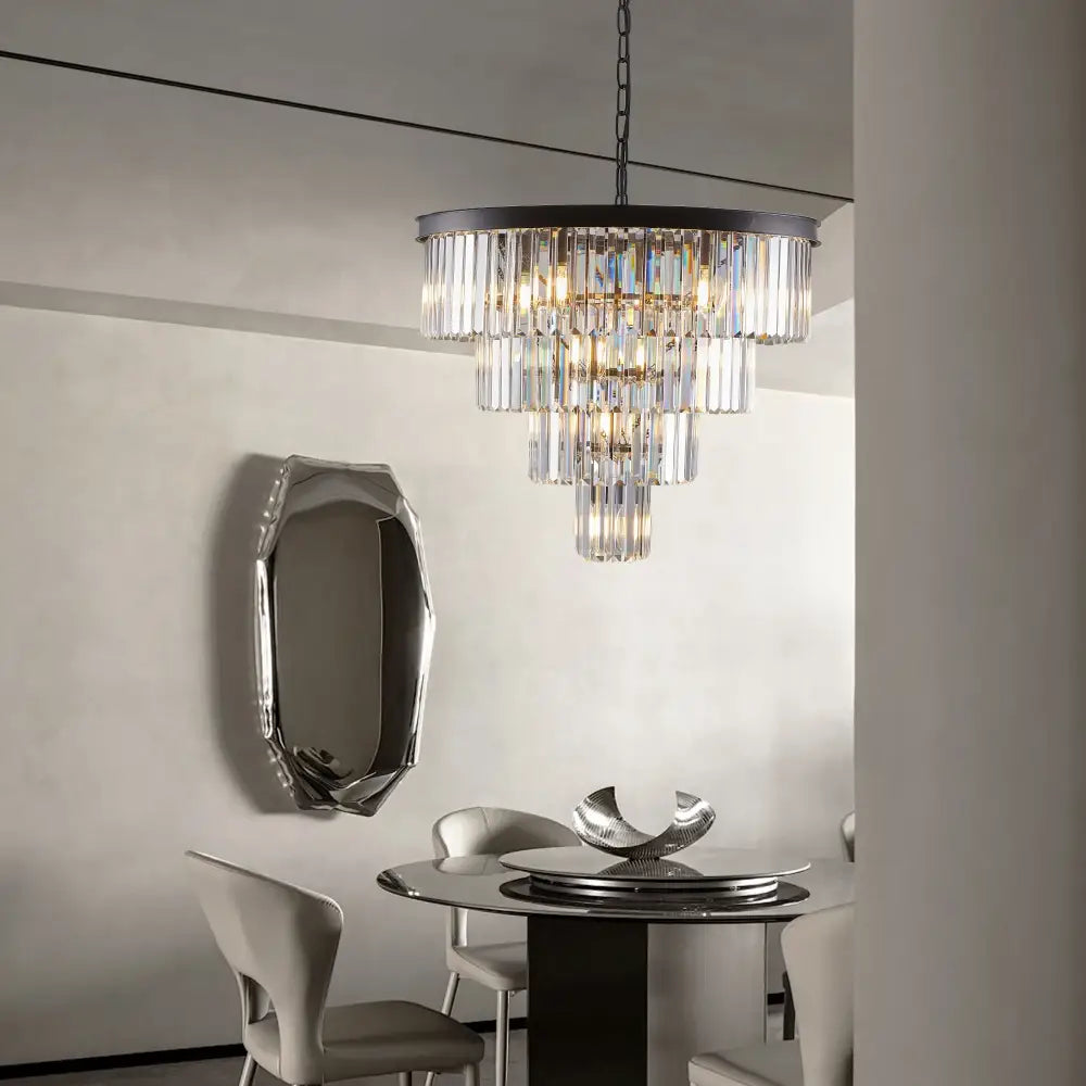DecorBites™ Modern 4-Tier Black Crystal Chandelier