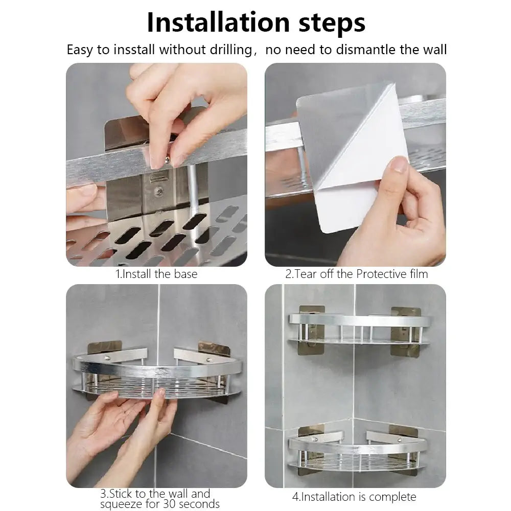 DecorBites™ Modern Aluminum Bathroom Corner Caddy Shelf