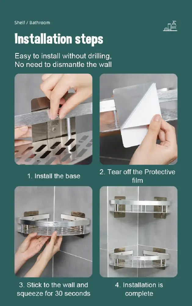 DecorBites™ Modern Aluminum Bathroom Corner Caddy Shelf