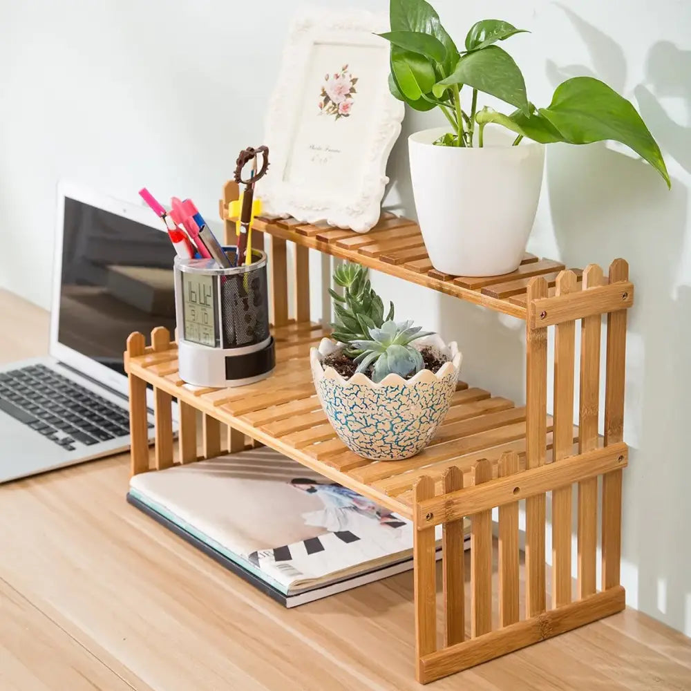 DecorBites™ Modern Bamboo 2-Tier Plant Display Stand