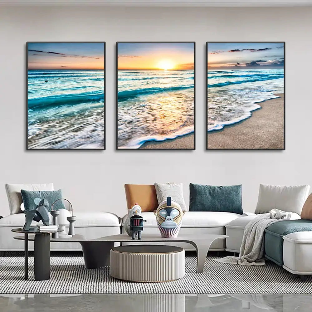 DecorBites™ Modern Beach Sunset Canvas Wall Art Set
