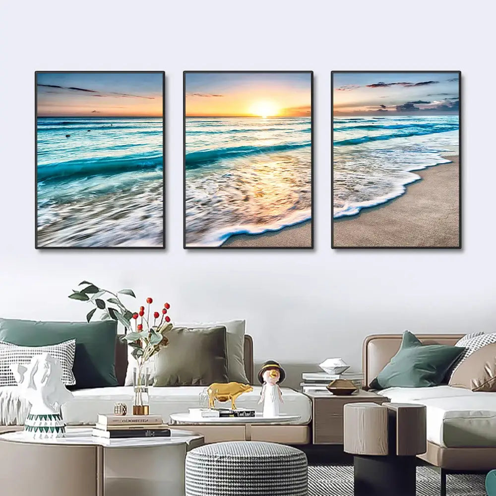 DecorBites™ Modern Beach Sunset Canvas Wall Art Set