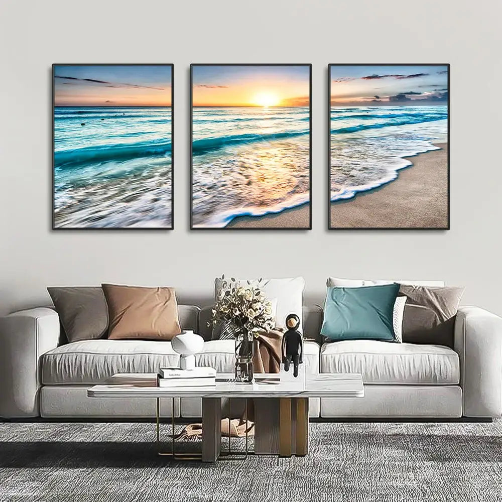 DecorBites™ Modern Beach Sunset Canvas Wall Art Set