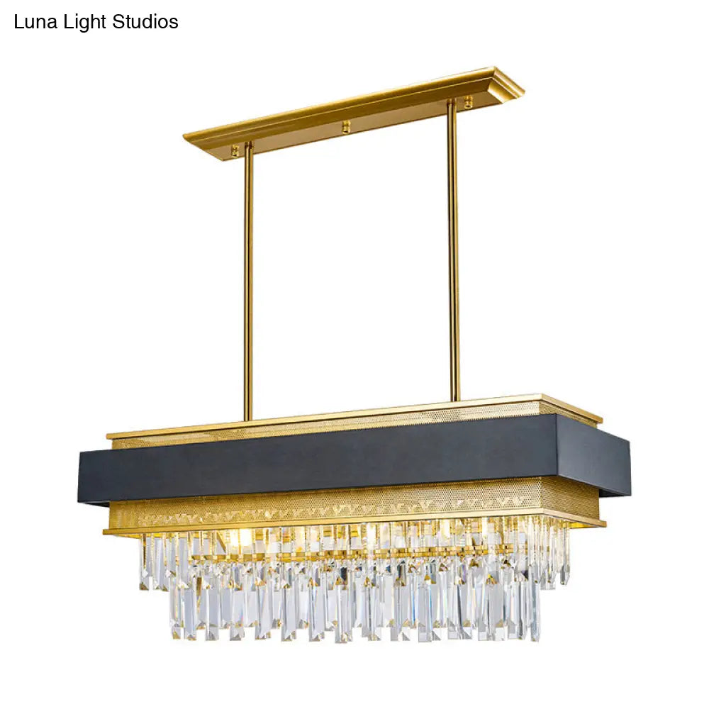 DecorBites™ Modern Black/Gold 5-Head Rectangular Hanging Light with Clear Crystal Prisms - Island Lamp