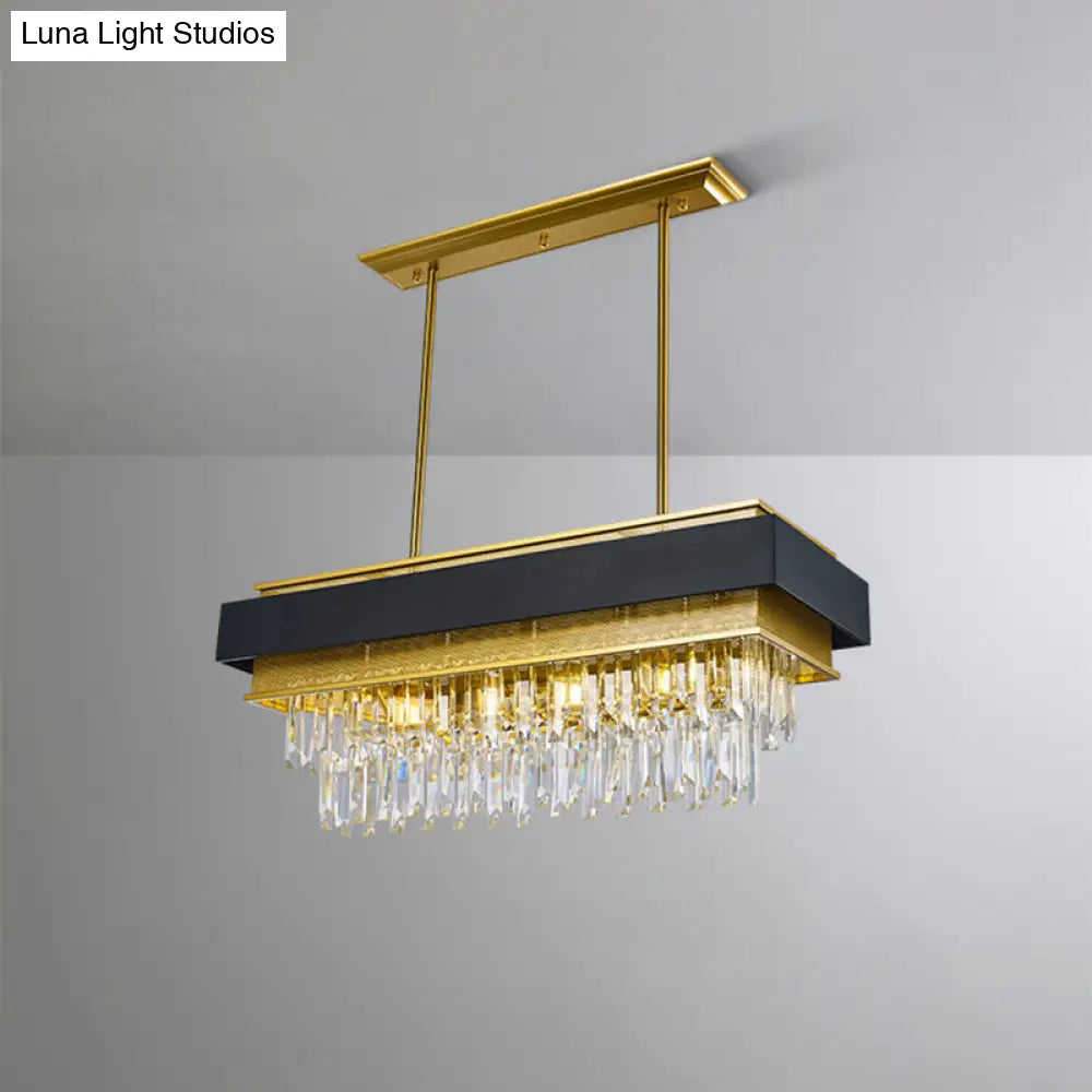 DecorBites™ Modern Black/Gold 5-Head Rectangular Hanging Light with Clear Crystal Prisms - Island Lamp