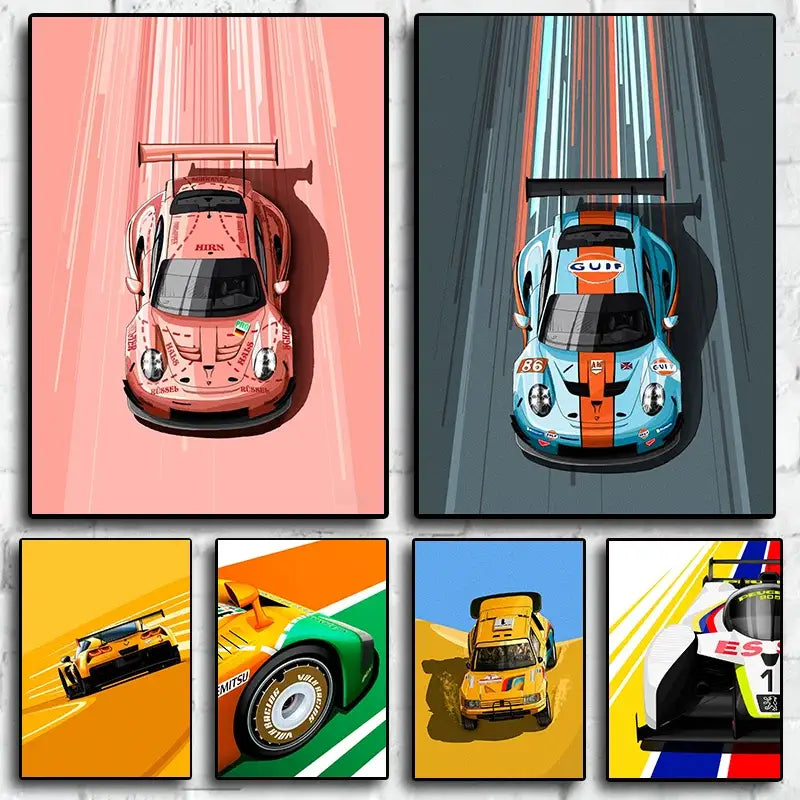 DecorBites™ Modern Cartoon Racing Car Canvas Wall Art