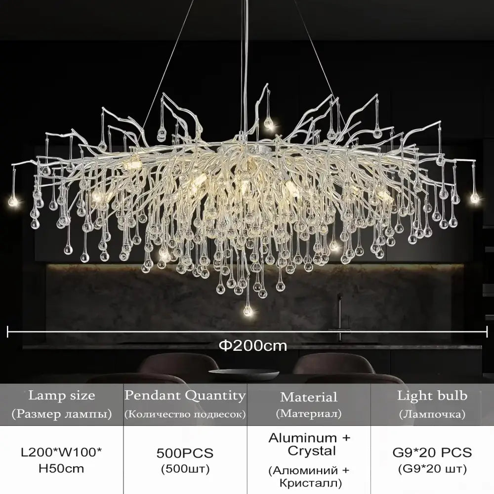 DecorBites™ Modern Chrome Crystal Chandelier - Long Raindrop Pendant