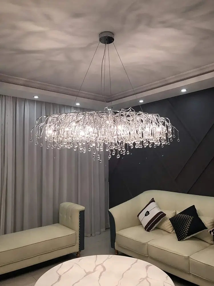 DecorBites™ Modern Chrome Crystal Chandelier - Long Raindrop Pendant