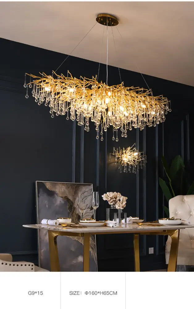 DecorBites™ Modern Chrome Crystal Chandelier - Long Raindrop Pendant