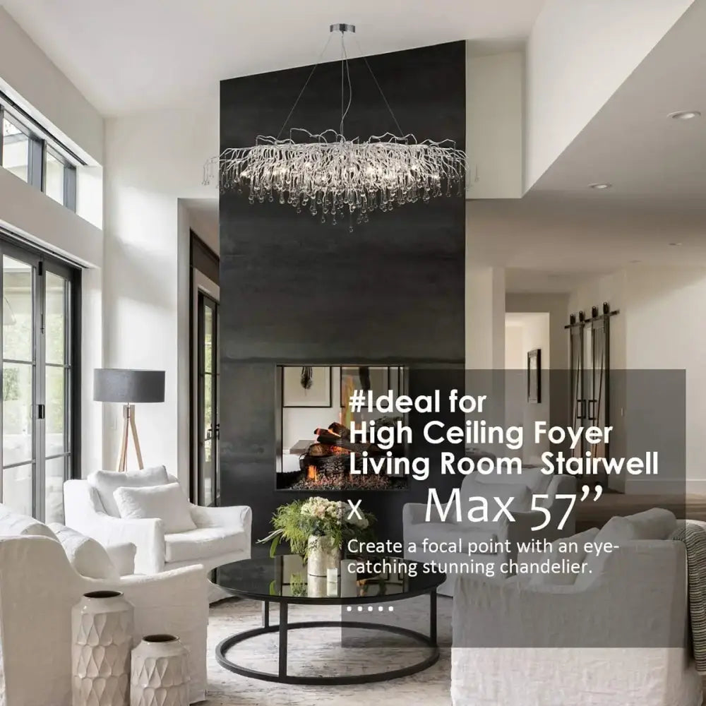 DecorBites™ Modern Chrome Crystal Chandelier - Long Raindrop Pendant