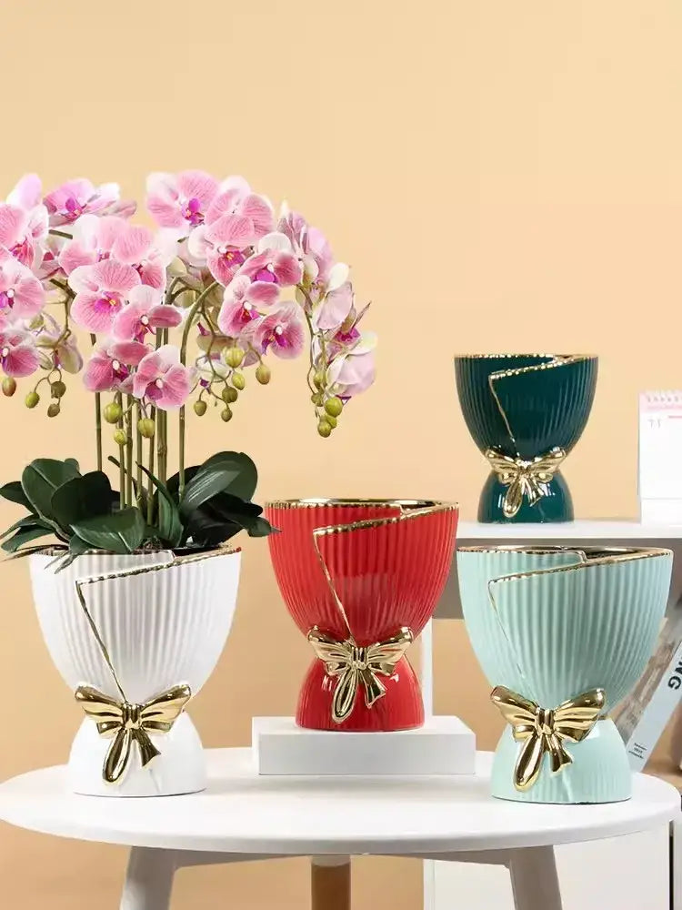 DecorBites™ Modern Nordic Ceramic Tulip Vase for Home Decor