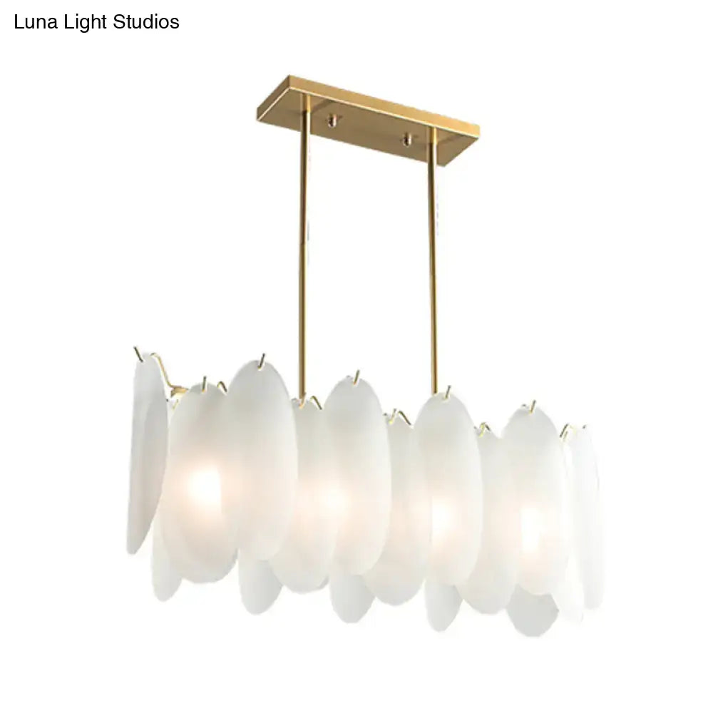 DecorBites™ Modern Oval Panel Pendant Light - Milk Glass - 4-Light - Gold Finish