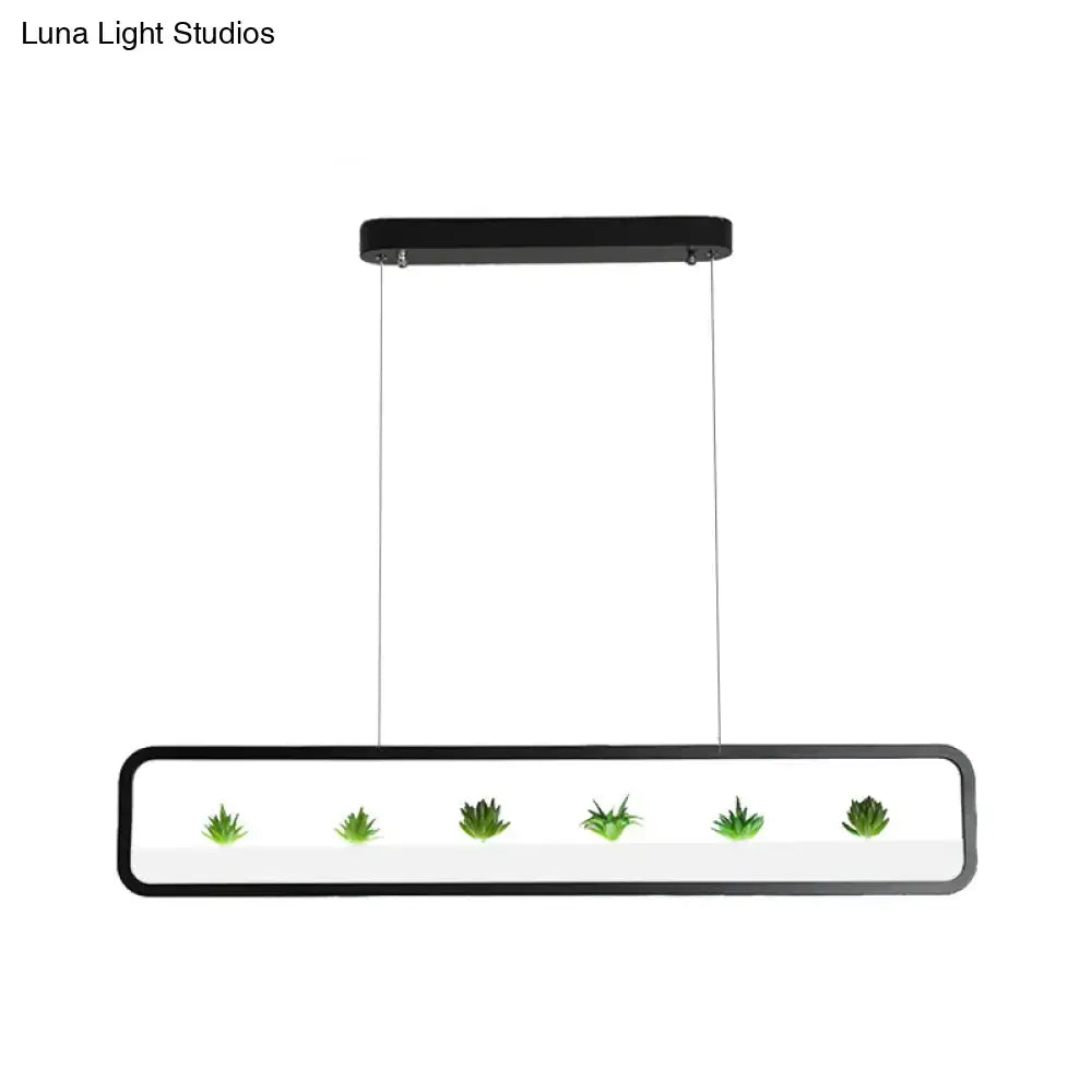 DecorBites™ Modern Rectangular Acrylic Island Chandelier - LED Dining Room Ceiling Light (27.5"/39" Long) - Black/White