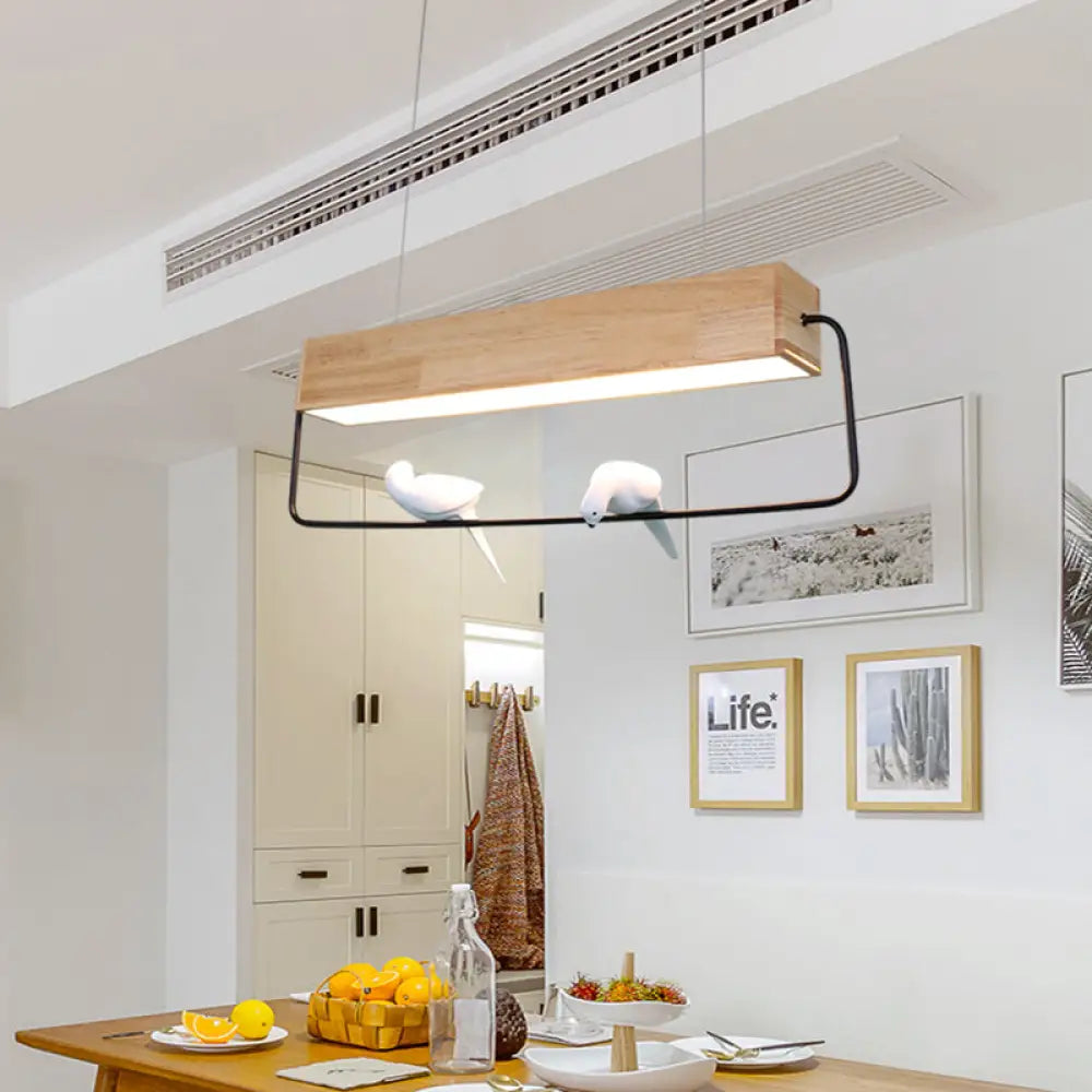 DecorBites™ Modern Rectangular Wood LED Pendant Light for Dining Room Ceiling in Warm/White Light
