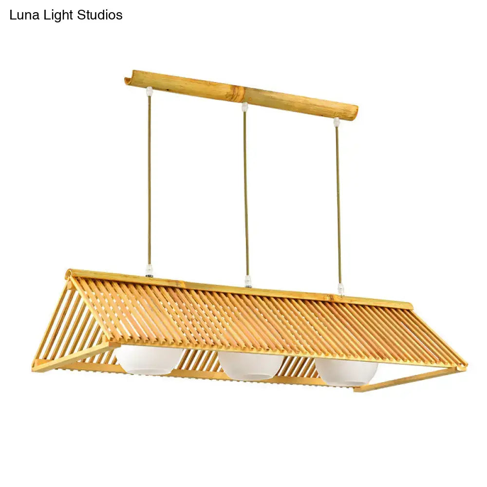DecorBites™ Modern Wood Bamboo Ceiling Light with Cream Glass Shade
