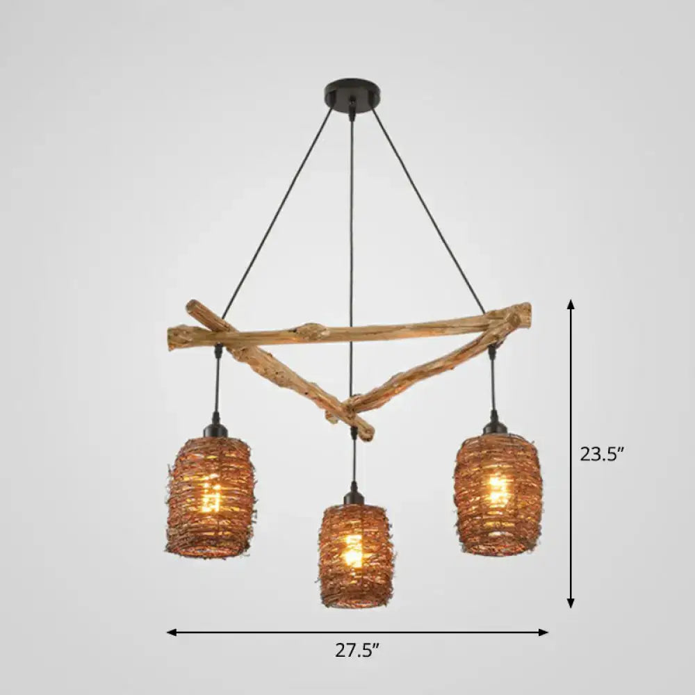 Rustic brown branch ceiling light – bedroom woven wicker chandelier