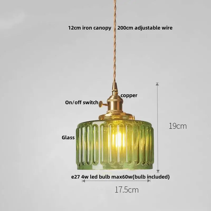 Floral green glass led pendant light kitchen ribbed brass fixture