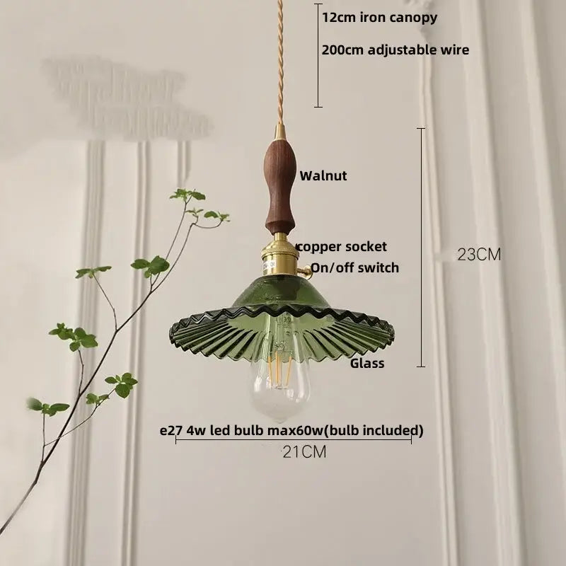 Floral green glass led pendant light kitchen ribbed brass fixture