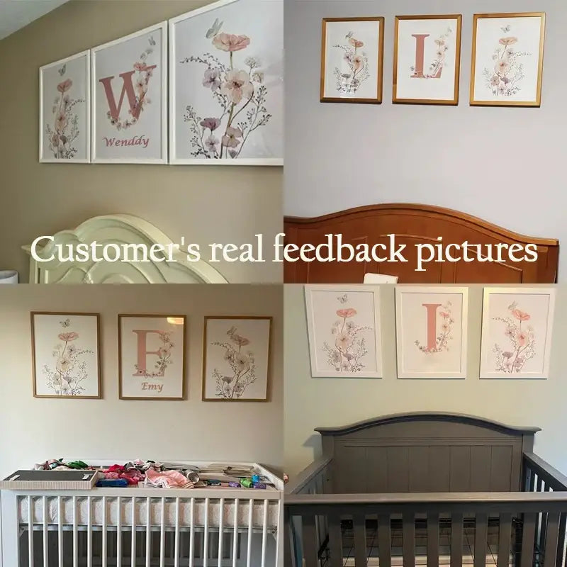 DecorBites™ Personalized Pink Floral Nursery Wall Art