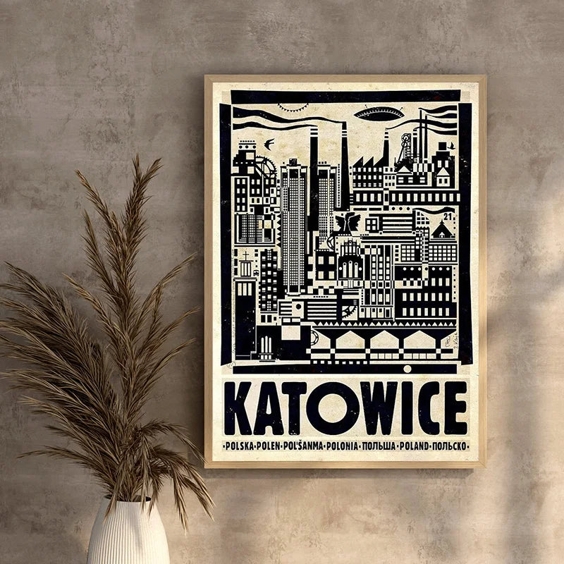 Vintage poland city industrial crane canvas print living room art