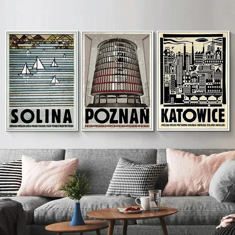 Vintage poland city industrial crane canvas print living room art