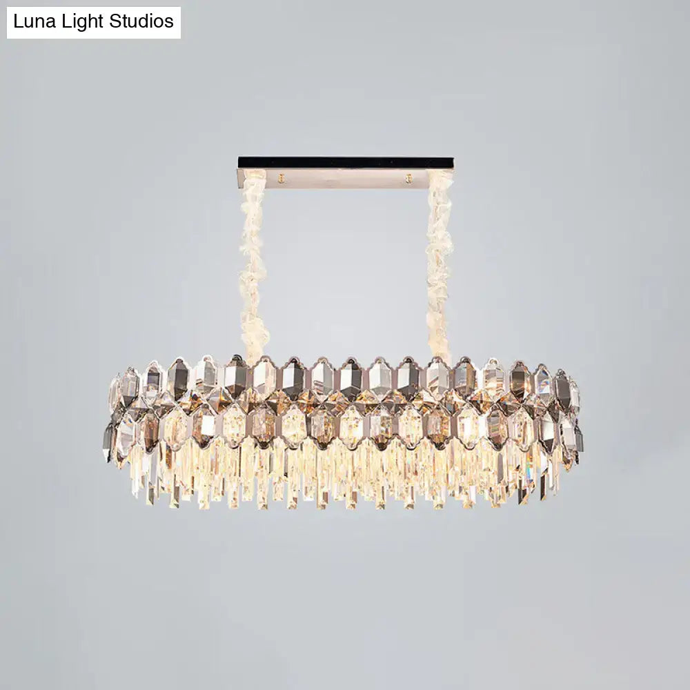 Postmodern clear & smoked crystal island light fixture dining room