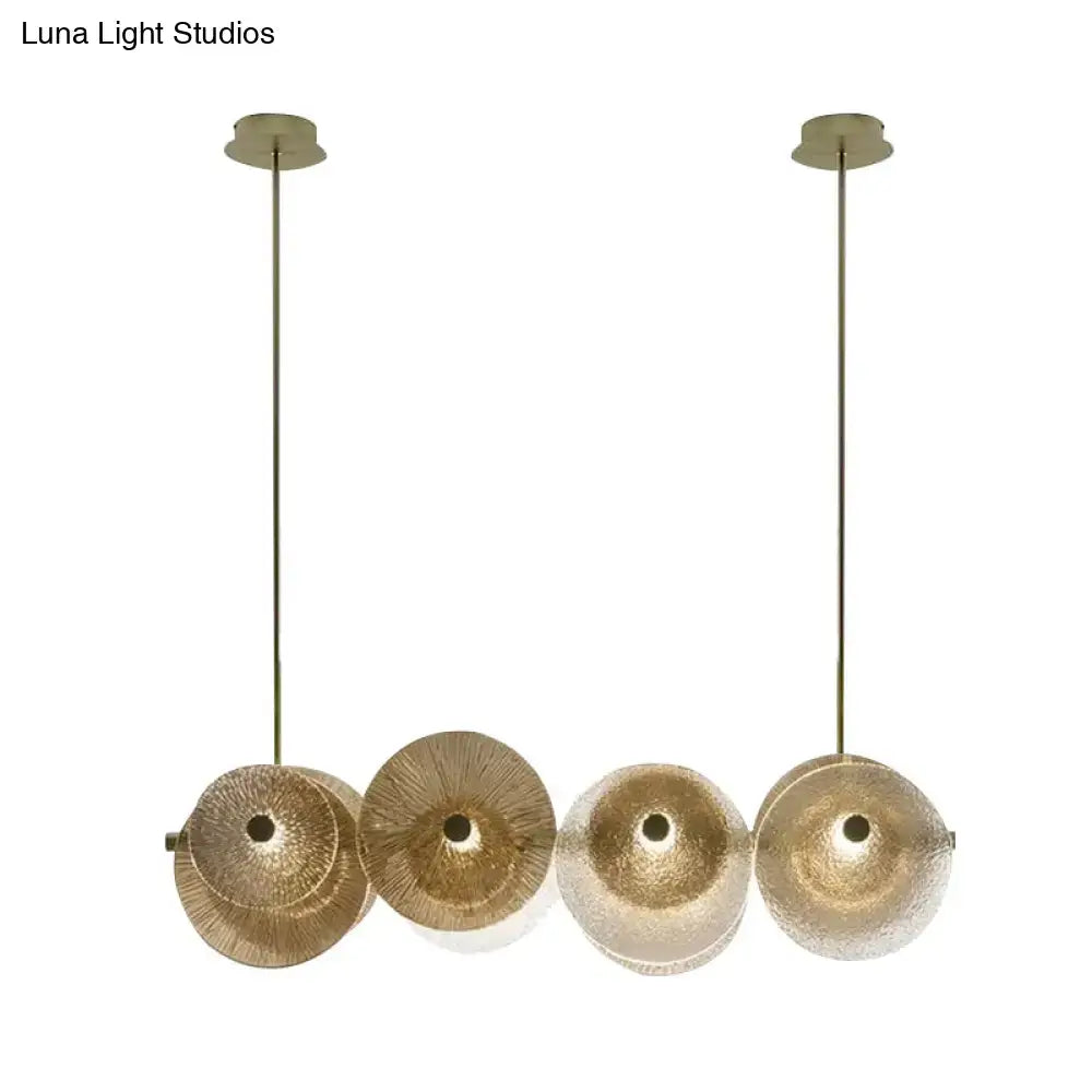 DecorBites™ Postmodern Disc Textured Glass Island Lighting: 4-Light Brass Suspension Light for Dinner