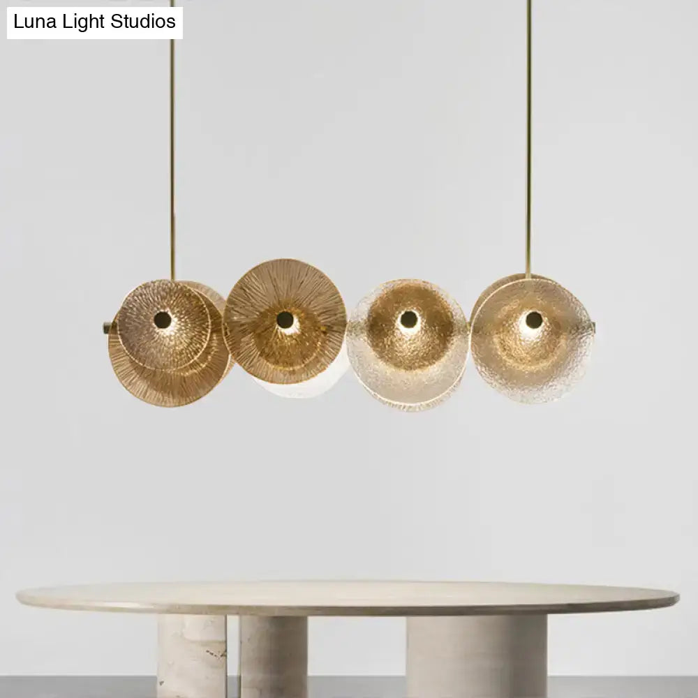 DecorBites™ Postmodern Disc Textured Glass Island Lighting: 4-Light Brass Suspension Light for Dinner