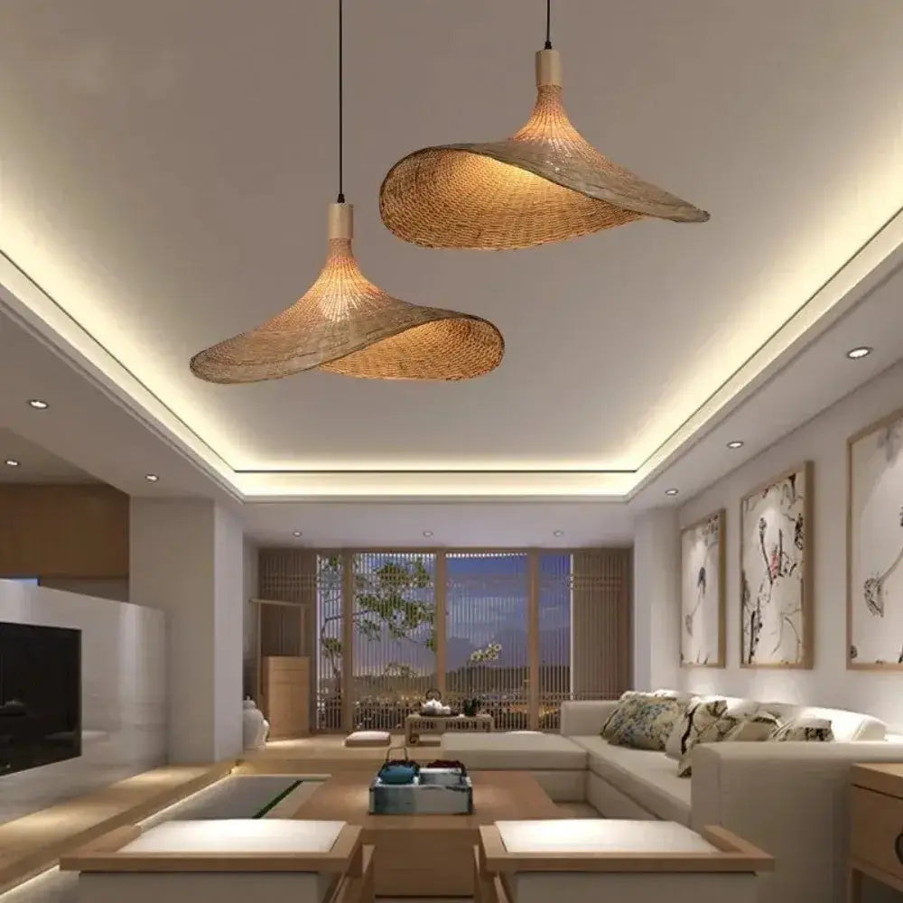 DecorBites™ Rattan Pendant Light with Dimmable Bamboo Shade
