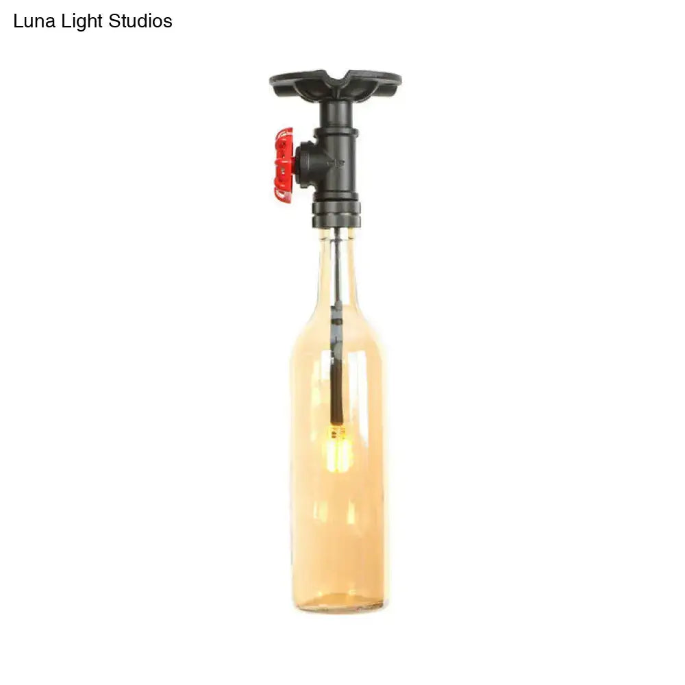 DecorBites™ Rustic Single Light Semi Flushmount with Glass Shade - Bottle Design