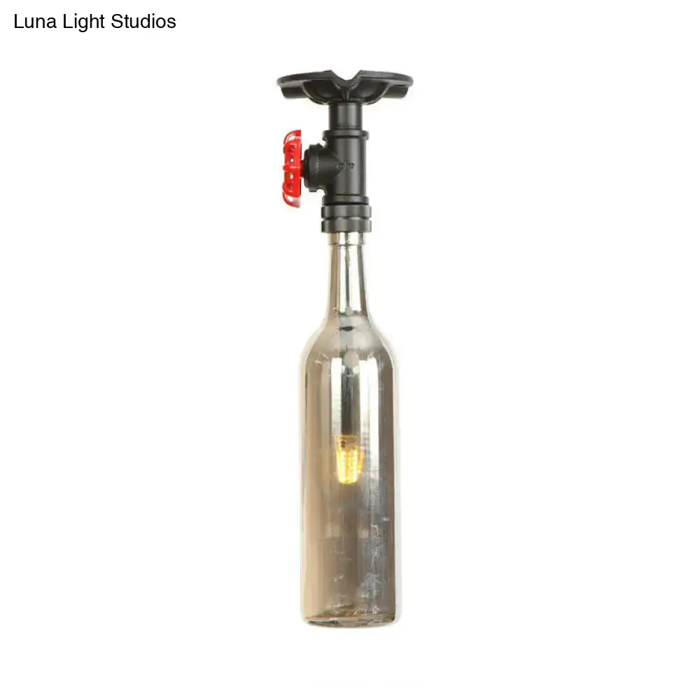 DecorBites™ Rustic Single Light Semi Flushmount with Glass Shade - Bottle Design