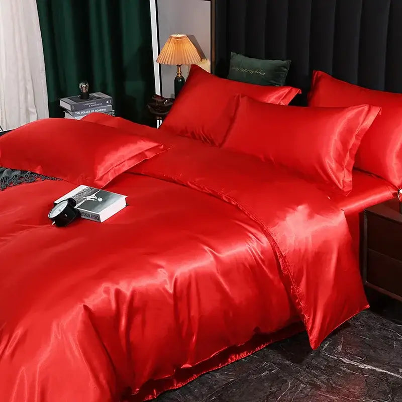DecorBites™ Silk Luxury Bedding Set: Duvet, Sheet, Pillowcase