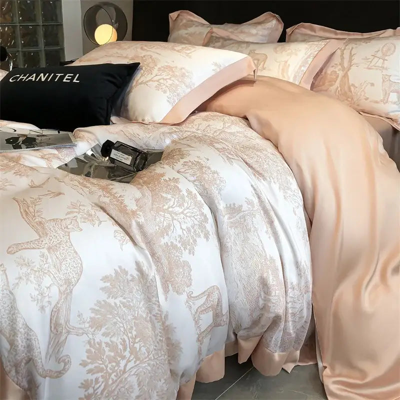 DecorBites™ Silky Eucalyptus Fiber Bedding Set - Forest Leopard