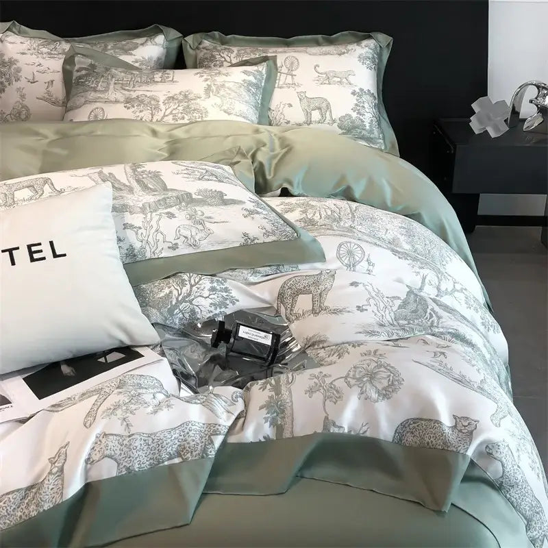 DecorBites™ Silky Eucalyptus Fiber Bedding Set - Forest Leopard