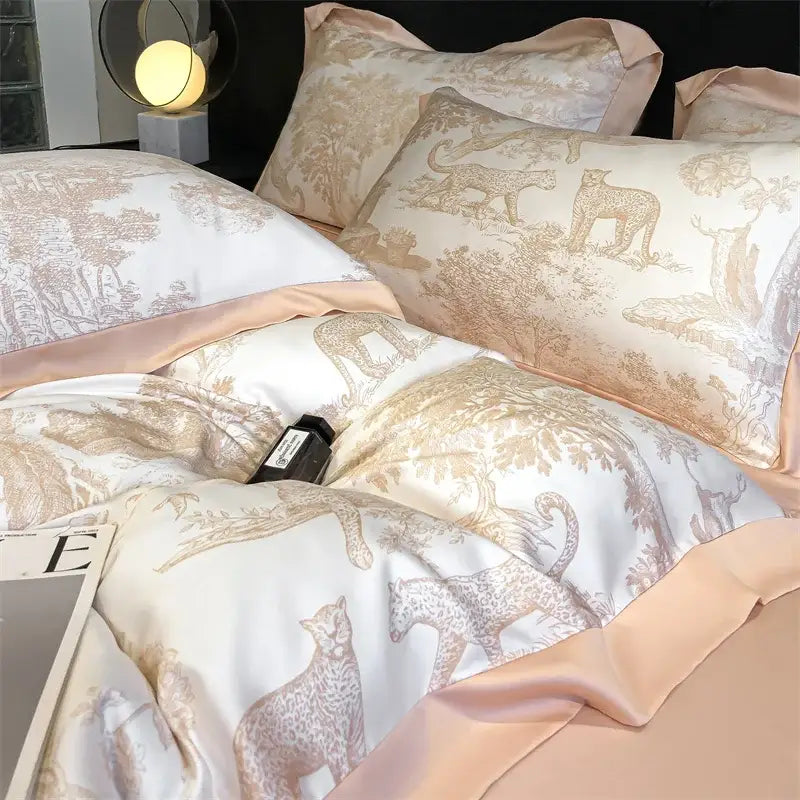 DecorBites™ Silky Eucalyptus Fiber Bedding Set - Forest Leopard