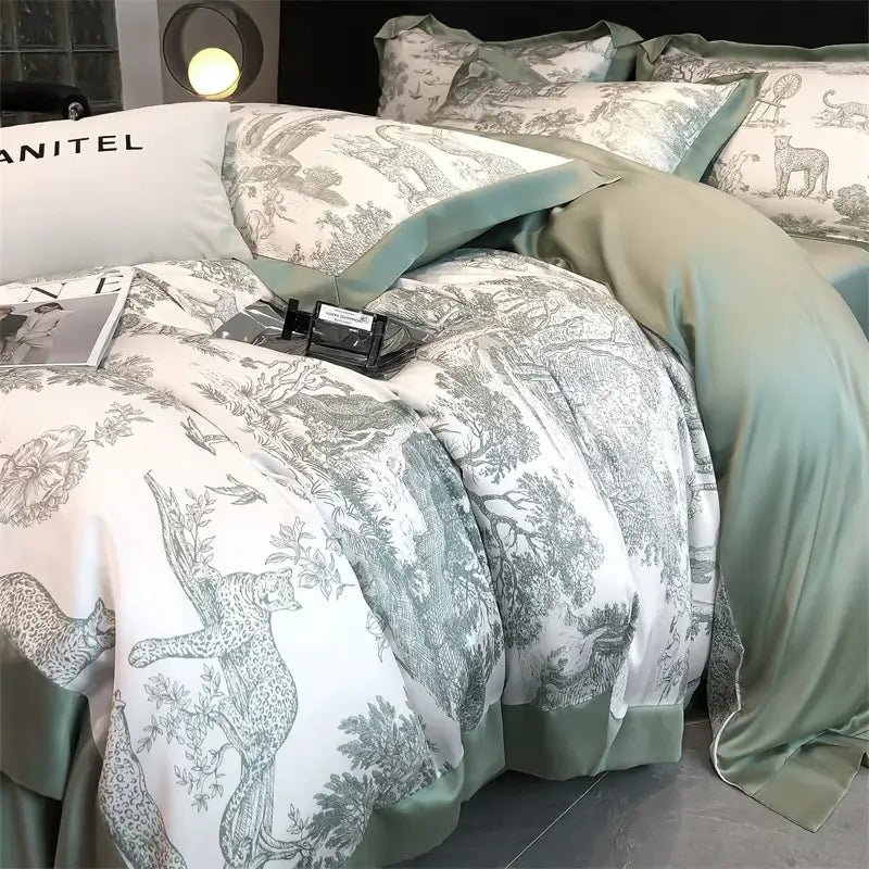 DecorBites™ Silky Eucalyptus Fiber Bedding Set - Forest Leopard