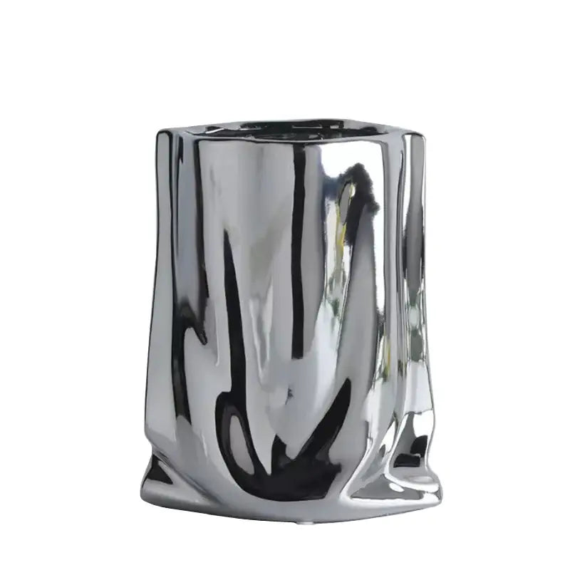 DecorBites™ Silver Ruffled Ceramic Flower Vase