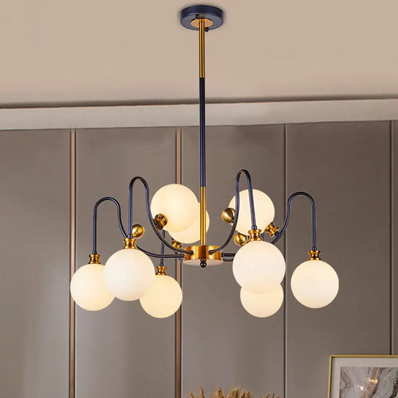 Modernist black & gold opal glass pendant chandelier – living room
