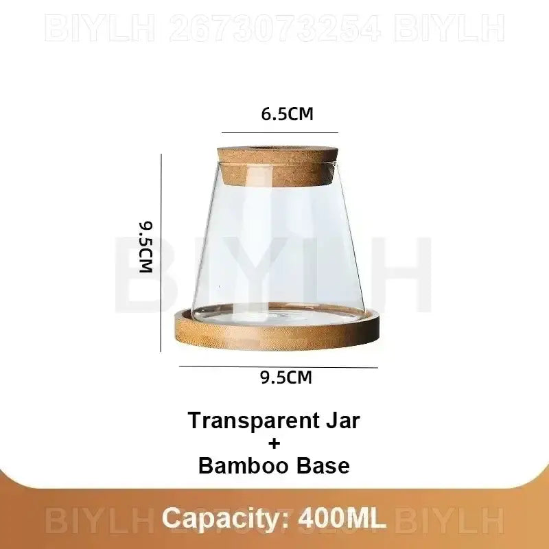 Small transparent glass vase with bamboo base for living room decor