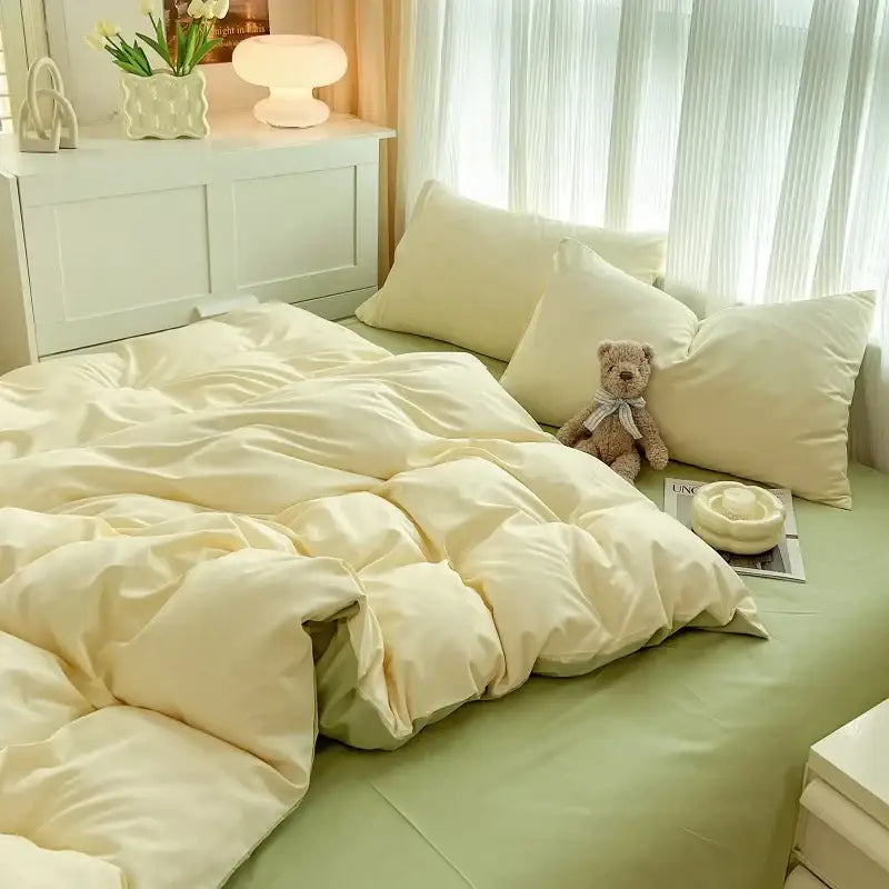 DecorBites™ Solid Color Brush Fabric Bedding Set - 4 Pieces
