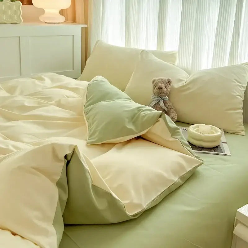 DecorBites™ Solid Color Brush Fabric Bedding Set - 4 Pieces