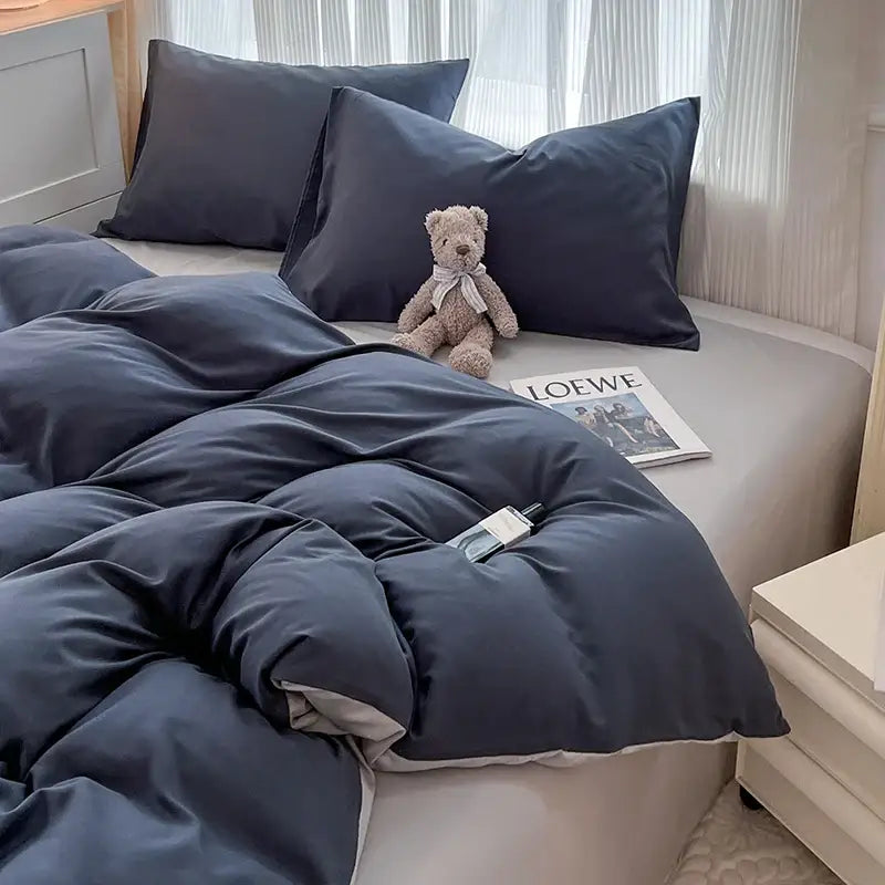 DecorBites™ Solid Color Brush Fabric Bedding Set - 4 Pieces