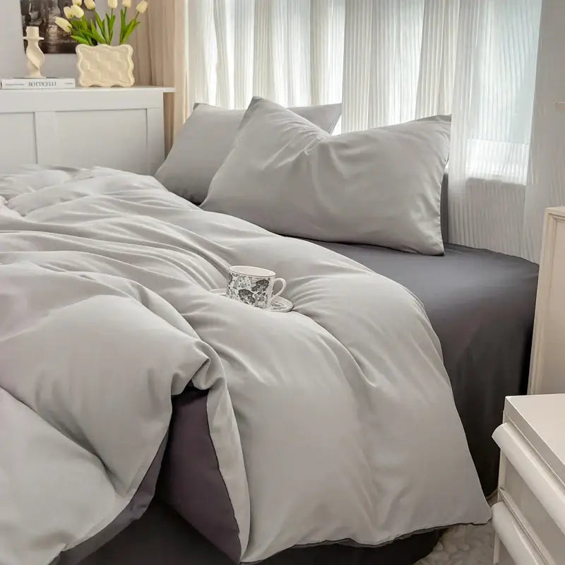 DecorBites™ Solid Color Brush Fabric Bedding Set - 4 Pieces