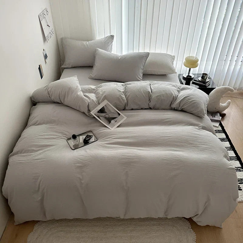 DecorBites™ Solid Cotton Bedding Set with Sheet - Various Sizes