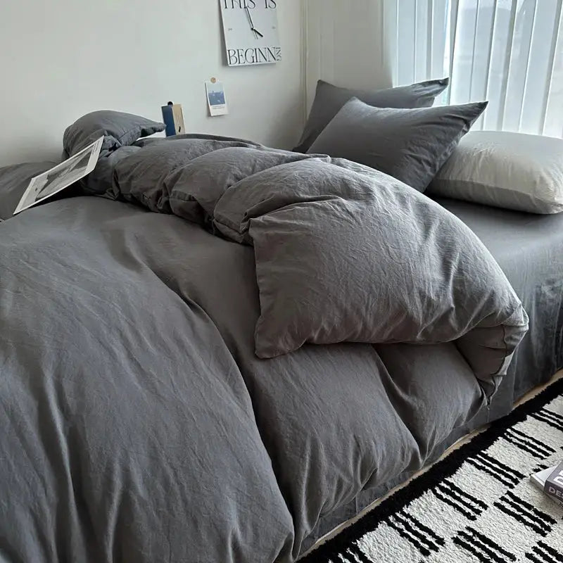 DecorBites™ Solid Cotton Bedding Set with Sheet - Various Sizes