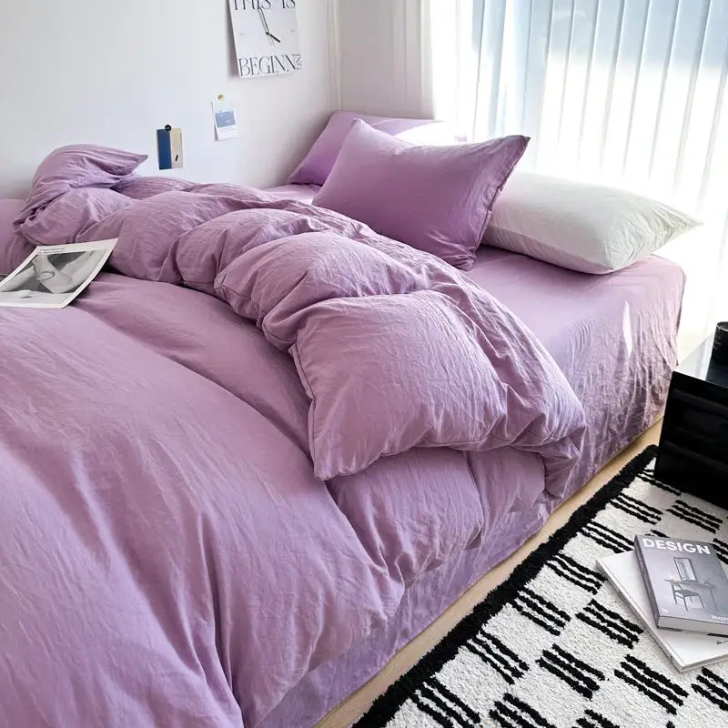 DecorBites™ Solid Cotton Bedding Set with Sheet - Various Sizes