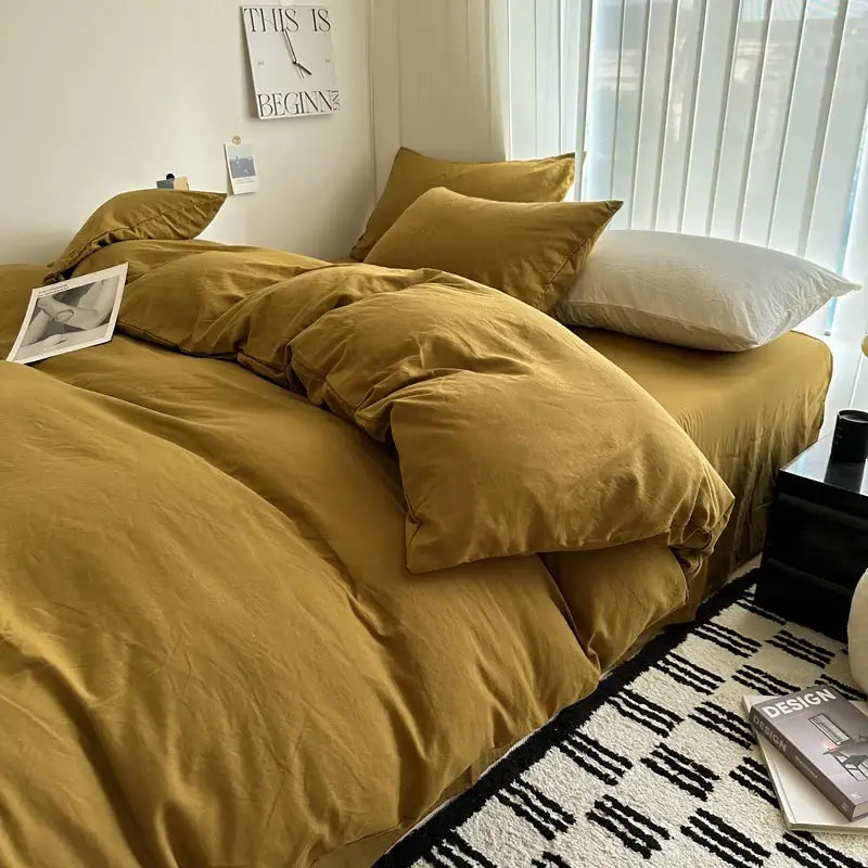 DecorBites™ Solid Cotton Bedding Set with Sheet - Various Sizes