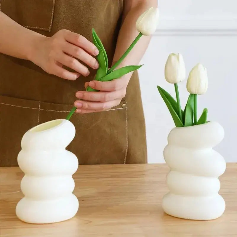 DecorBites™ Spiral White Vase for Home Decoration