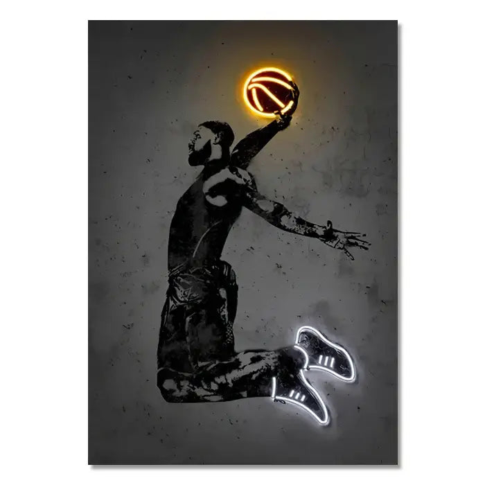 Basketball player neon style wall art bedroom canvas decor